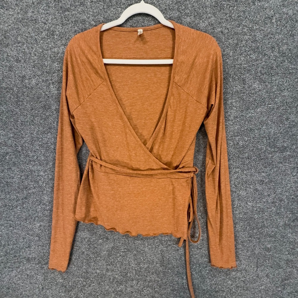 Intimately Free People Shirt Women Large Orange Wrap Top Long Sleeve Balletcore